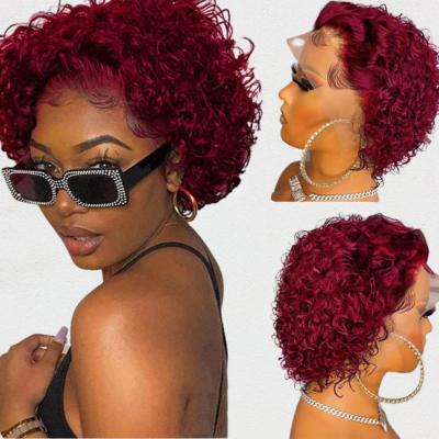 China Jerry Curl Cheap Short Pixie Curly Hair 99J 13x1 Wigs For Human Grade Pixie Cut Human Hair Wig Wholesale 10A Colored Women Wig for sale