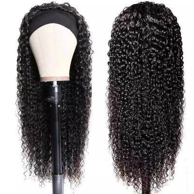 China Hot Sale Virgin Remy Human Cuticle Aligned Deep Wave Raw Indian Hair None Lace Wigs For Black Women Glueless Headband Wig for sale