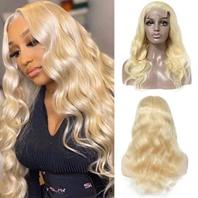 China Body 613 Blonde 4x4 HD Lace Front Wigs Brazilian Virgin Human Hair Wig Pre Plucked Natural With 613 Baby Hair Wig For Black Female for sale