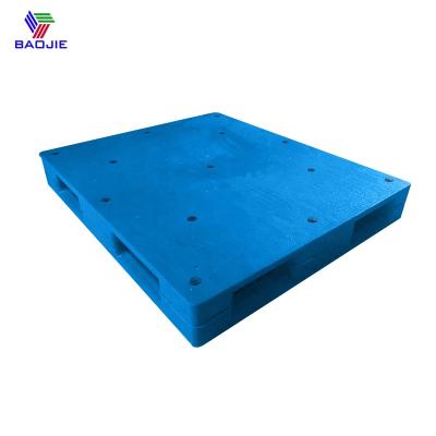 China Strong Pattern Single Sided Durable Flat Deck Six Runner Warehouse Storage Plastic Pallets for sale