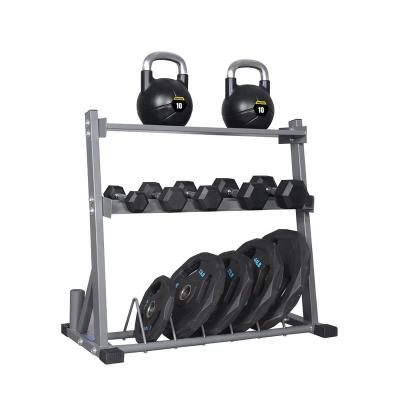 China Commercial Use Multi Function Gym Equipment Storage Rack For Wall Ball Kettlebell Dumbbell Bumper Plate for sale