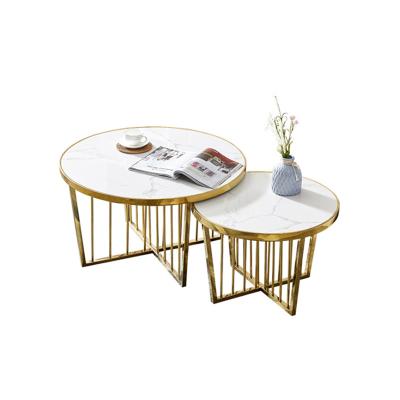 China Supplier Direct Durable Stainless Steel Material Smart Luxury Round Coffee Table Set With Marble Top for sale