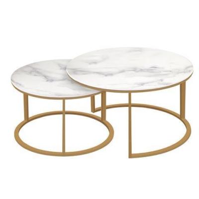 China Durable Nordic Style Sofa Room Furniture Round Modern Metal Legs Gold Marble Coffee Table for sale