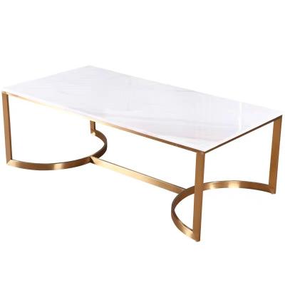 China Reception area durable marble simple fashion Nordic lightweight luxury rectangular coffee table with metal bracket for lobby and office for sale