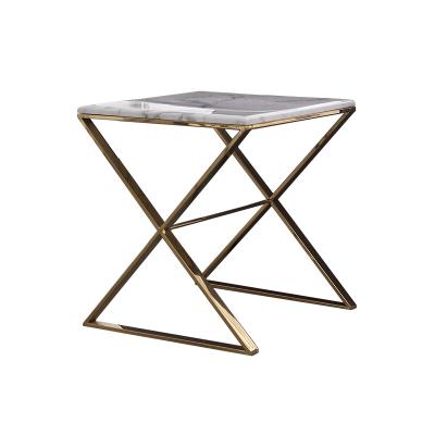 China Durable Modern Stainless Steel Gold Marble Coffee Table Side Table With Titanium Plating for sale