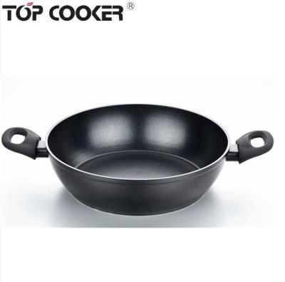 China Sustainable Aluminum Black Non-Stick Induction Wok With Double Ears for sale