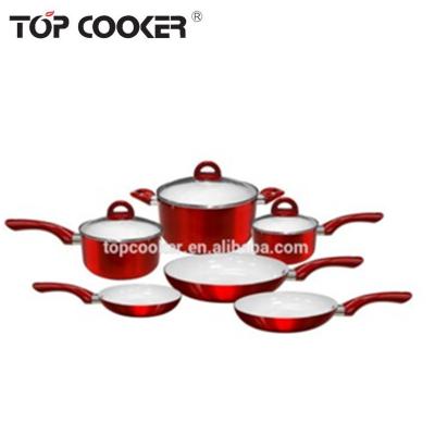 China Turkish Cookware 9PCS Sustainable Aluminum Metallic Paint Set for sale