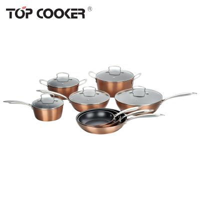 China Durable painting aluminum copper metal royalty italian cookware set with stainless steel handle for sale