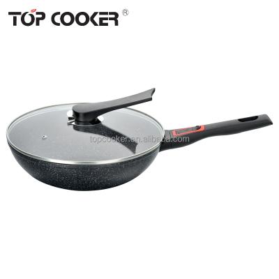 China Durable Top Aluminum Forged Marble Coated Chinese Wok Pan With Lid for sale