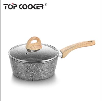 China Hot Selling Forged Durable Granite Coating Aluminum Milk Sauce Pan With Glass Cover For Kitchen Cooking for sale