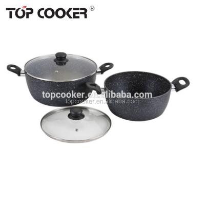 China Sustainable Forged Aluminum Marble Stone Lining Casserole Set With Induction Bottom for sale