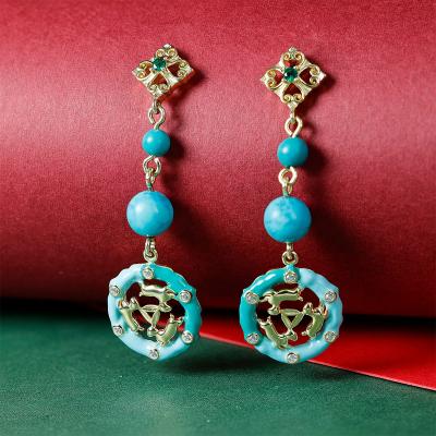 China TRENDY Grace Jewelry 2023 Hot Long Statement Luxury Turquoise Gold Plated Customize Fashion Earrings 2023 for sale