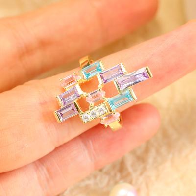 China Trendy Grace Jewelry Color Gem Stone New Arrival Trendy Gold Plated Fine Jewelry 925 Silver Rings for Girls for sale