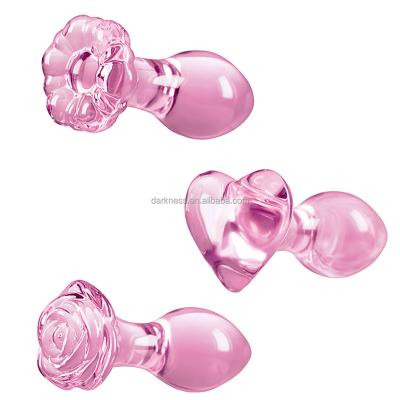 China Safe and Hypoallergenic Crystal Glass Butt Plug Wholesale Rose Flower Shaped Heart Glass Darkness Body Anal Toys Sex Plug for sale