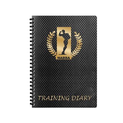 China 10Years Hardcover Book Factory Customized Gym Diary Notebook Leather Spiral Journal Printed Logo for sale