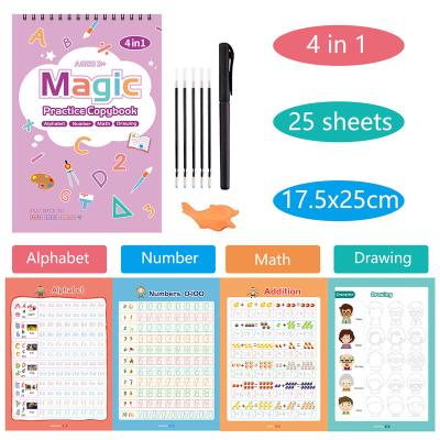 China High Quality 2022 Easy Writing Hot Selling 4 in 1 Big A4 Size Dipped Practice Magic Notebook Reusable Magic Notebook Set with CPC Certification for sale