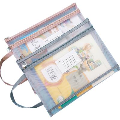 China New Arrival A4 Double Layer Transparent Mesh Zip Document Bag File Eco - Friendly Folder for sale