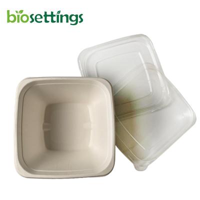 China 1200ml Eco-Friendly Disposable Disposable Bowl 48oz Compostable Degradable Square Bagasse Boxes for sale