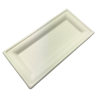 China 10*5 Inch Rectangular FREE Biodegradable Compostable Disposable Tray PFAS Sugarcane Bagasse Pulp Tray for sale