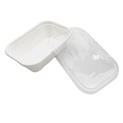 China 650ml Disposable Rectangular FREE Biodegradable Compostable Tray PFAS Sugarcane Bagasse Pulp Disposable Tray for sale