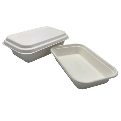 China 1300ml Rectangular Biodegradable Food Bowl With Lid PFAS FREE Sugarcane Bagasse Pulp Compostable Biodegradable Disposable Food Container for sale