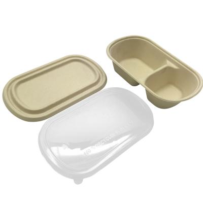 China 26oz 2 Compartment Cylinder Biodegradable Food Bowl With Lid Sugarcane Bagasse Pulp Biodegradable Compostable Disposable Food Container for sale