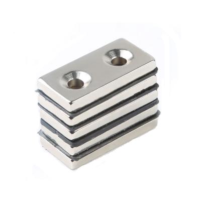 China Moto Magnet N35 Neodymium Rare Earth Magnet Rectangle Strong NdFeB Magnet With 2 Countersunk for sale