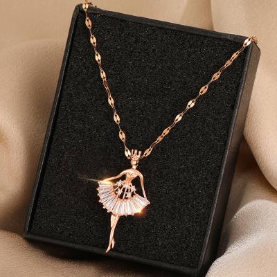 China Hiphop Ballerina Girl Shape Pendant Gold Plated Personalized Stainless Steel Ballerina Necklace For Girls for sale