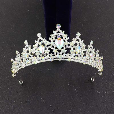 China Durable Blue European and American Crown Water Drop Headdress Bridal Accessories Wedding Crown for sale