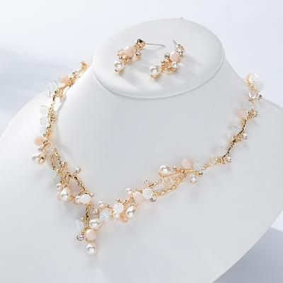 China Pure Handmade Jewelry FASHIONABLE Pearl Bride Earrings Necklace Set Wedding Crown Headpiece Wedding Dress Accessories for sale