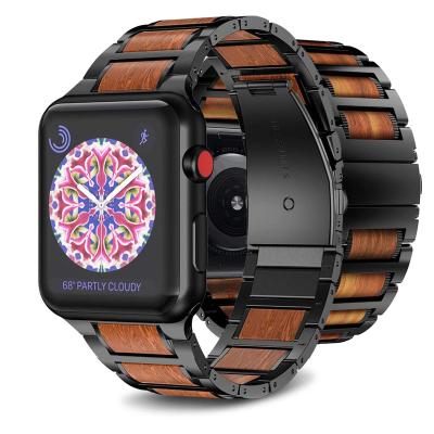 China Wooden Wooden Watch Band Strap For Apple Watch For Apple Watch Band 45mm 41mm For Iwatch7 6 5 4 3 Stainless Steel Straps Wooden Straps for sale