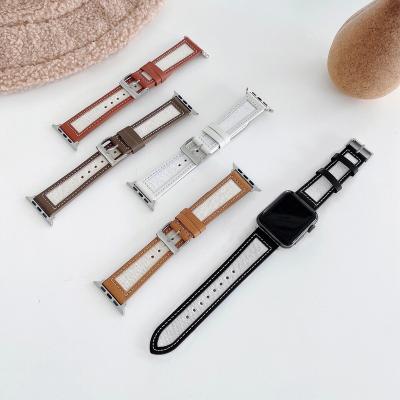 China Business Women Girl 14mm Slim Strap For Apple Watch Band 41mm 45mm Fashion Thin Leather Nylon Strap For iwatch 765432 Series Band for sale