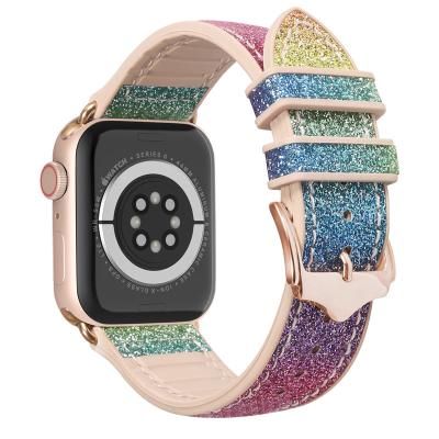 China Beautiful Bling Shine Silicone Watch Bands For Apple Watch Series 7 Watch Band 5 6 Rubber For iwatch PU Women Leather Strap 41mm for sale