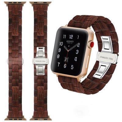 China Luxury Charm Natural Wooden Strap For Apple Watch Band 38mm 40mm 42mm 44mm Stainless Steel Wooden Buckle Watch Bands For iwatch 7 41mm 45mm for sale