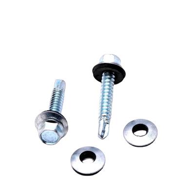 China DIN7504 Galvanized Hexagon Drilling screws mechanical galvanized Ident hex washer head self-drilling screw for sale