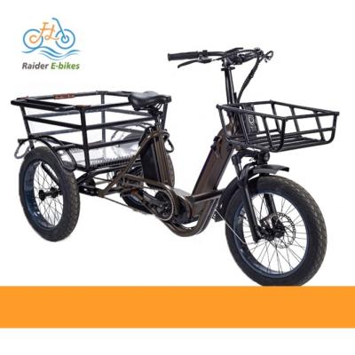 China Aluminum Alloy RaiderTrike-C202 20 Inch Fat Tire 3 Wheel Electric Bike Bafang Mid Drive Motor Electric Cargo Bike Electric Bike With Basket for sale