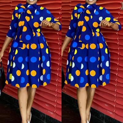 China Spring 2021 African Anti-Static Plus Size Dresses Women Fashion Polka Dot Print Dress Women High Waist Dress for sale