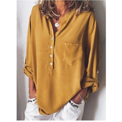 China Anti-pilling Women's Solid Color Shirt Fashion Loose V-Neck Shirt for sale