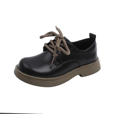 China 2022 autumn new children's leather fashion style British style boys' shoes Korean round around the Toe Thick Sole Girls' shoes for sale