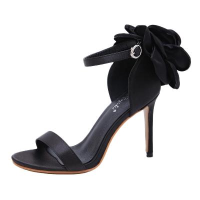 China Trend Logo Flower Sandals Dress Women Hot Cheap Custom Made Fashion Shoes Elegant Summer Satin High Heels and for Ladies and Girl Stock Leather Trim for sale