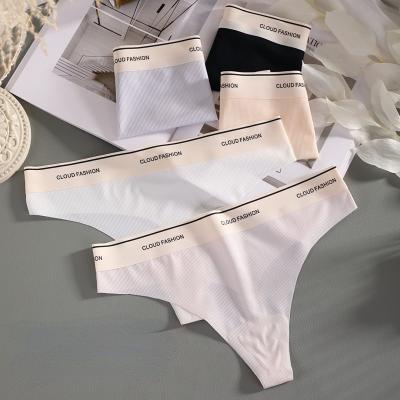 China Antibacterial Custom Design Sexy Seamless Women's Thong G-String Panties Good Quality Sports Tight Female Panties Solid Color for sale