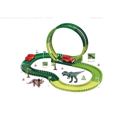 China Slot Toy Hot Sale dinosaur toys racing track toy set, create a dinosaur world road test, flexible track play set legoi for sale