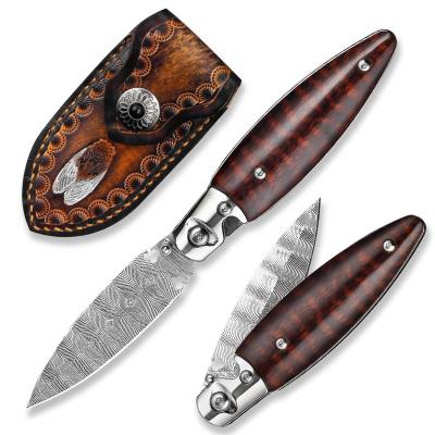 China High Quality Multi Functional Knife 110 Damascus Steel Bolster SS304 Layers And Snake Wood Folding Knife for sale