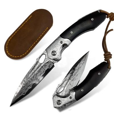 China Multi Functional Knife Damascus Blade Grand-leaf Red Sandalwood Handle Steel Knives For Survival Outdoor Camping Folding Pocket Knife for sale