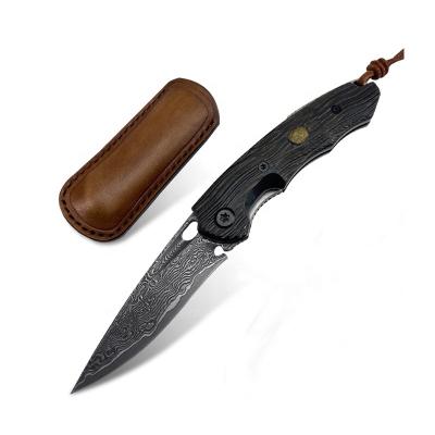 China High Quality Steel Ebony Wood Handle Folding Knife of 73 Damascus Multi Functional Knife for sale