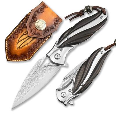 China Multi Functional Knife Portable Folding Damascus Knife For Mountaineering Hiking Tours Damascus Folding Knife for sale