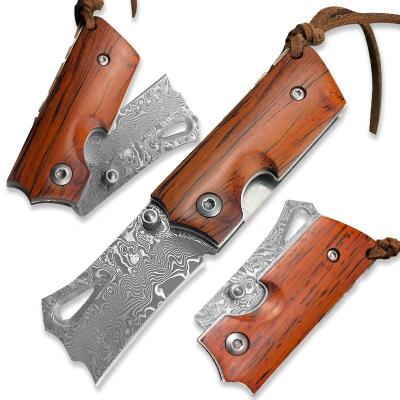 China High Quality Damascus Cocobolo Multi Functional Knife 73 Layers Folding Steel Wood Handle Knife for sale