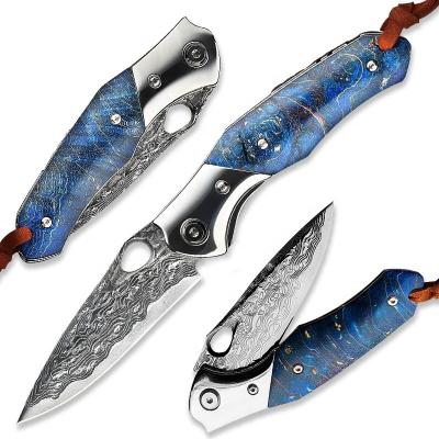 China High Quality Multi Functional Knife VG10 Damascus Steel Mirror 73 Layers Finished Bolster Colored SS316 Maple Handle Folding Stabilized Wood Knife for sale