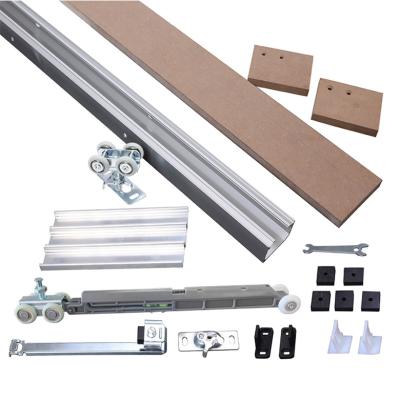 China Heavy Duty Wood Sliding Hardware American Popular Modern Industrial Interior Double System Barn Door Roller Kit for sale