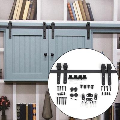 China Rustic Wooden Closet Track Hardware Kit Two Door Track Door Hardware Sliding Barn Door Hardware With Customized Color for sale